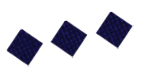 Three gray diamond-shaped objects with a textured pattern are arranged diagonally on a white background. Descripci n generada con IA