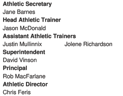 Lista de nombres y cargos relacionados con el personal atl tico incluyendo secretario atl tico, entrenador principal, entrenadores asistentes, superintendente, director y principal. Descripci n generada con IA