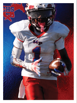 Two football players wearing black jerseys and holding hands. Description generated by AI