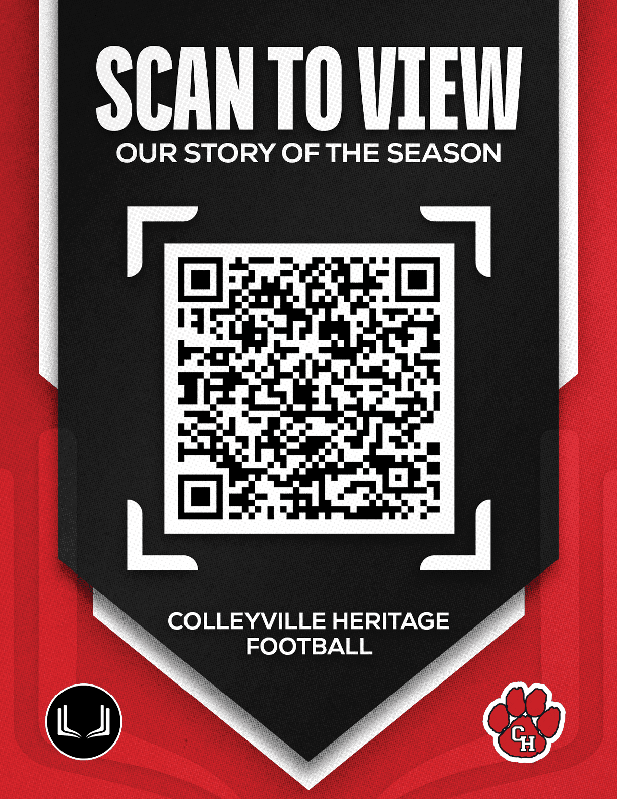 A red and black sign with a barcode on it. Description generated by AI