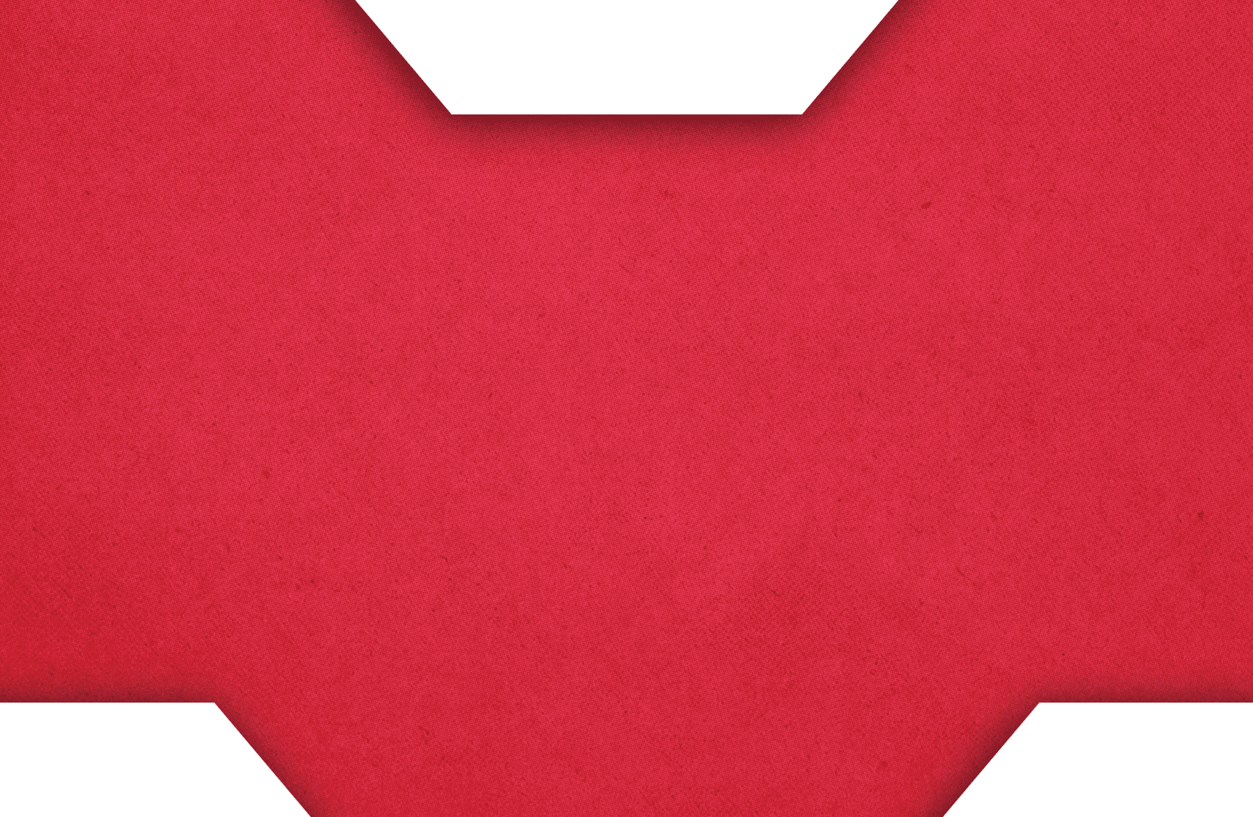 A red fabric background with a symmetrical geometric cutout pattern along the top and bottom edges. Description generated by AI