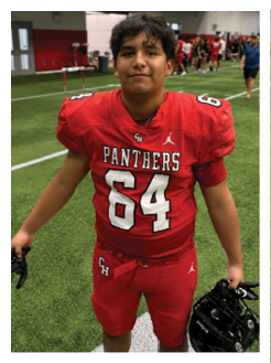 Two football players wearing black jerseys and holding hands. Description generated by AI