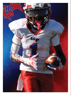 Two football players wearing black jerseys and holding hands. Description generated by AI
