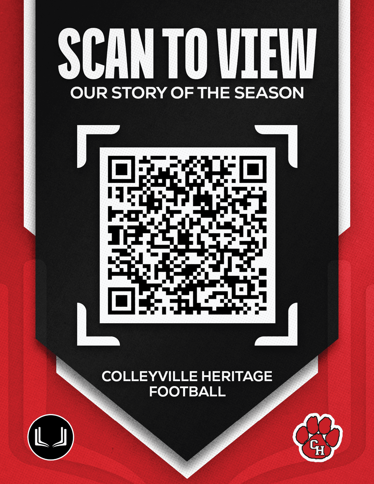 A red and black sign with a barcode on it. Description generated by AI