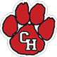 A red paw print with a white and black outline contains the white letters C and H in the center. Description generated by AI