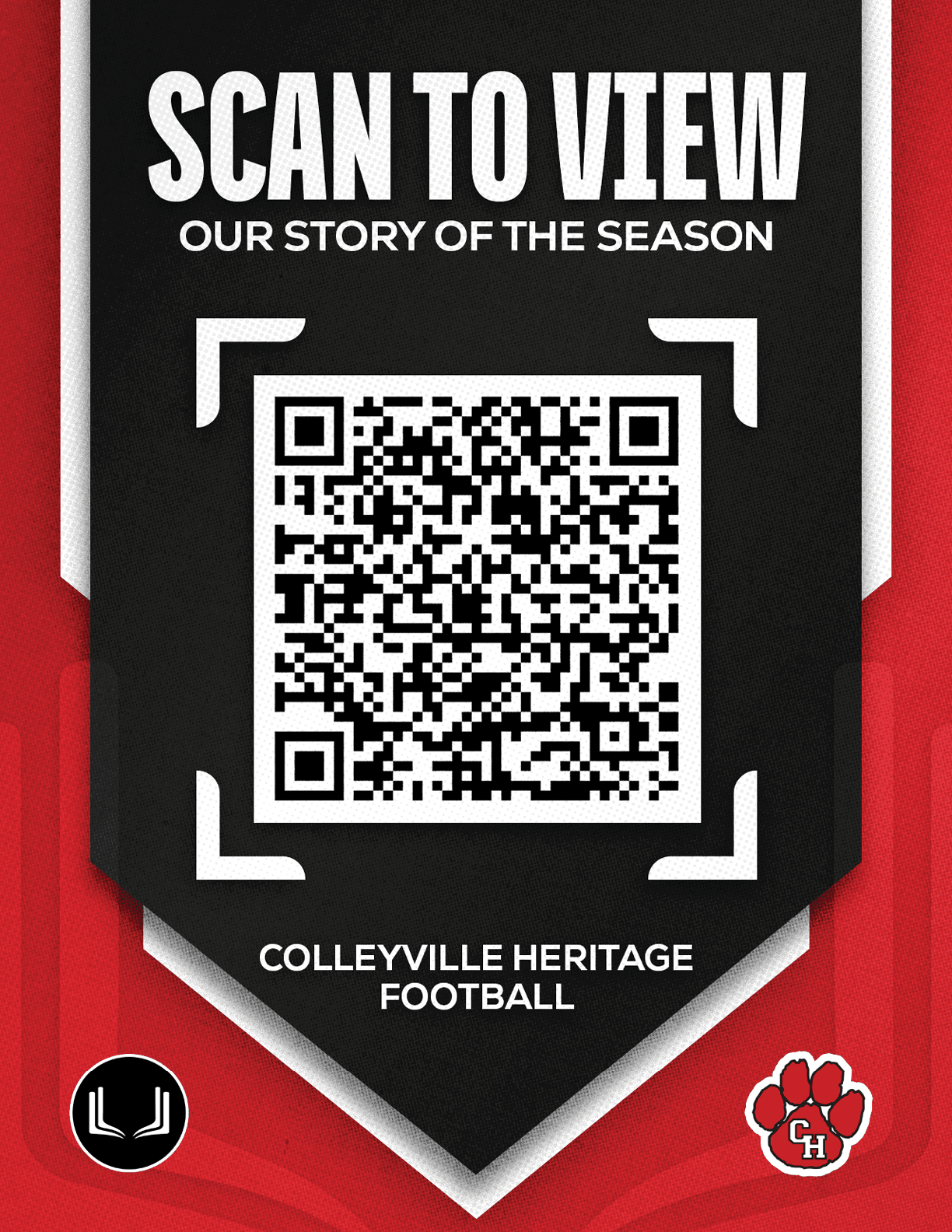 A red and black sign with a barcode on it. Description generated by AI