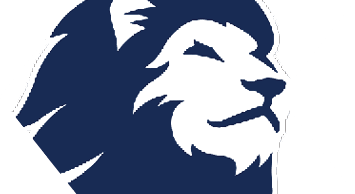 A stylized navy blue lion head logo facing right with a mane flowing backward. Description generated by AI