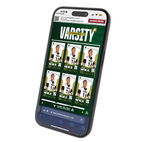 A cell phone with a green background and a picture of a football player. Description generated by AI