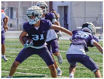 A group of football players on a field. Description generated by AI