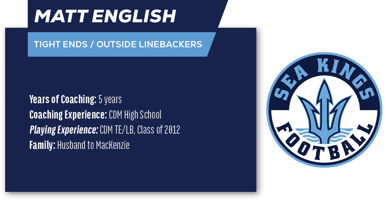 MATT ENGLISH,Tight Ends / Outside Linebackers ,Years of Coaching: 5 years Coaching Experience: CDM High School Playin...