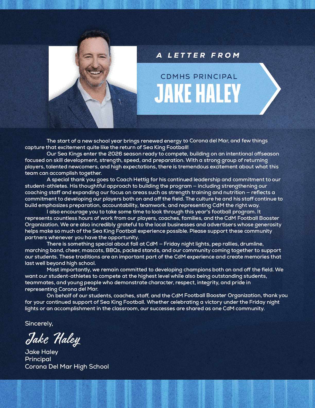 A letter from a football coach. Description generated by AI