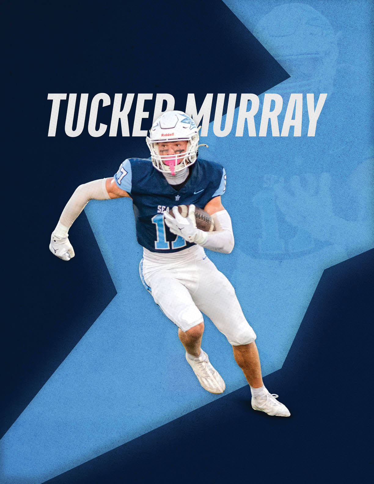 A football player running with a football. Description generated by AI