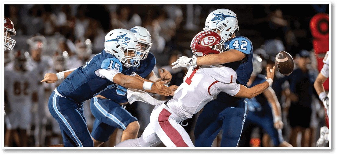 A football player running on the field. Description generated by AI