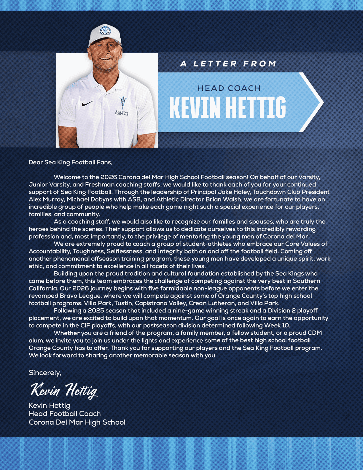 A letter from a football coach. Description generated by AI