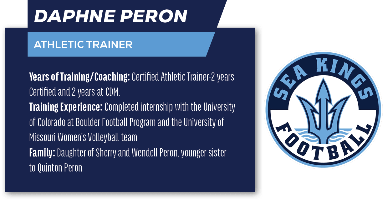Daphne Peron ,athletic trainer,Years of Training/Coaching: Certified Athletic Trainer 2 years Certified and 2 years a...