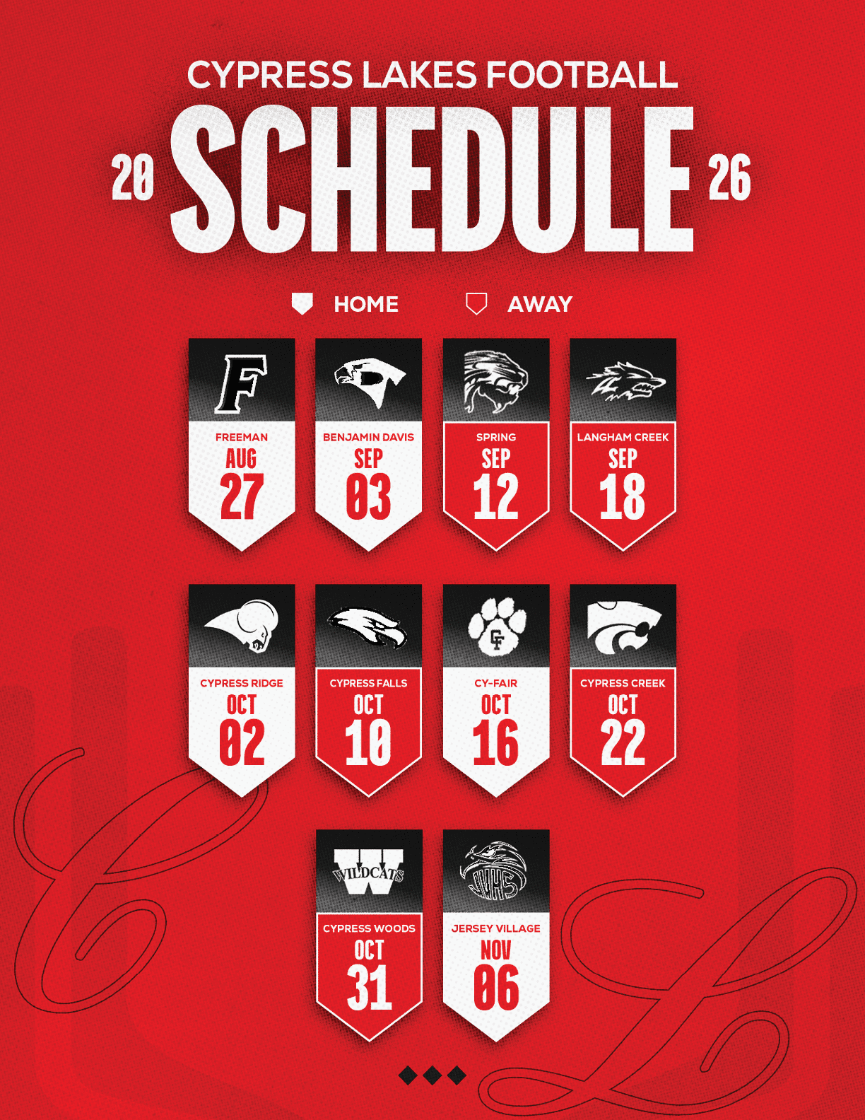 A red and white schedule for Sun Prairie East Football. Description generated by AI