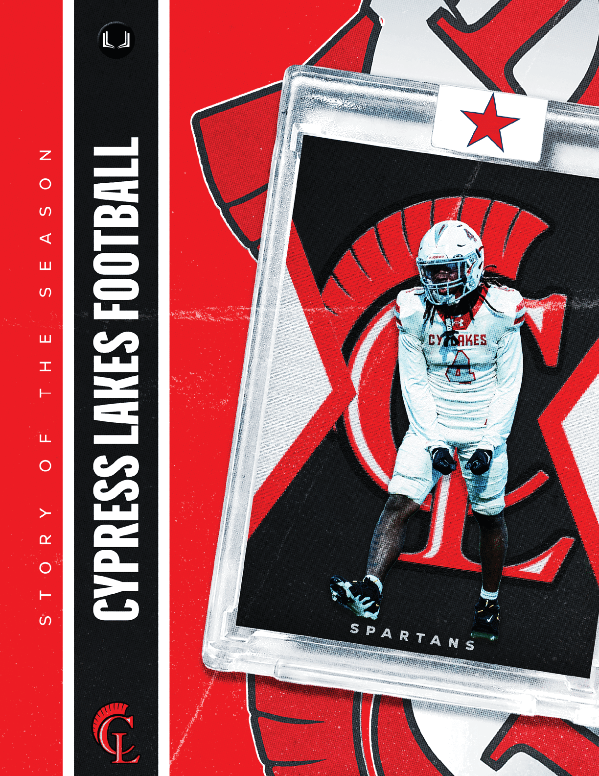 A blue and white card with a football player on it. Description generated by AI