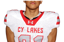 A young man wearing a white jersey with the number 10 on it. Description generated by AI