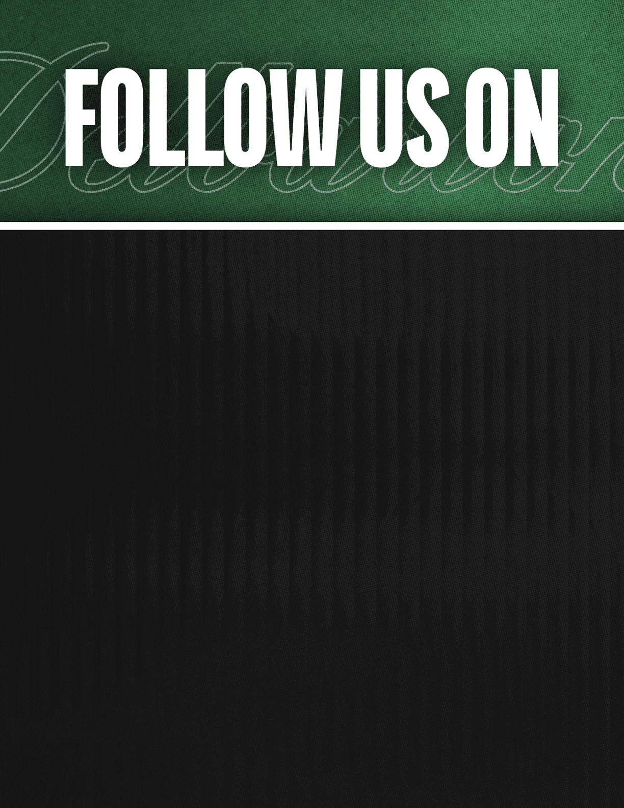 A black and red sign that says Follow Us On. Description generated by AI