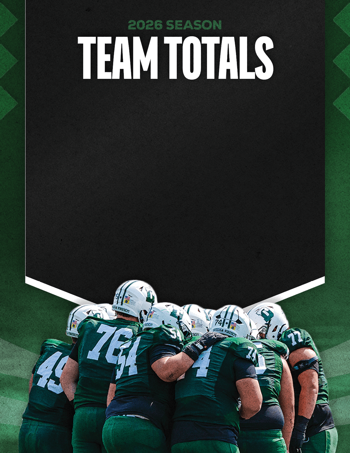 A group of football players standing on the field. Description generated by AI