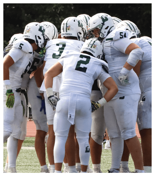 A group of football players walking on the field. AI generated content