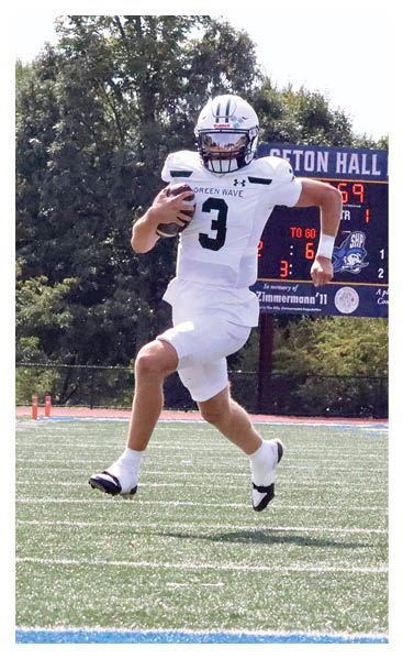 A football player wearing a black and white uniform with the number 10 on the back. AI generated content
