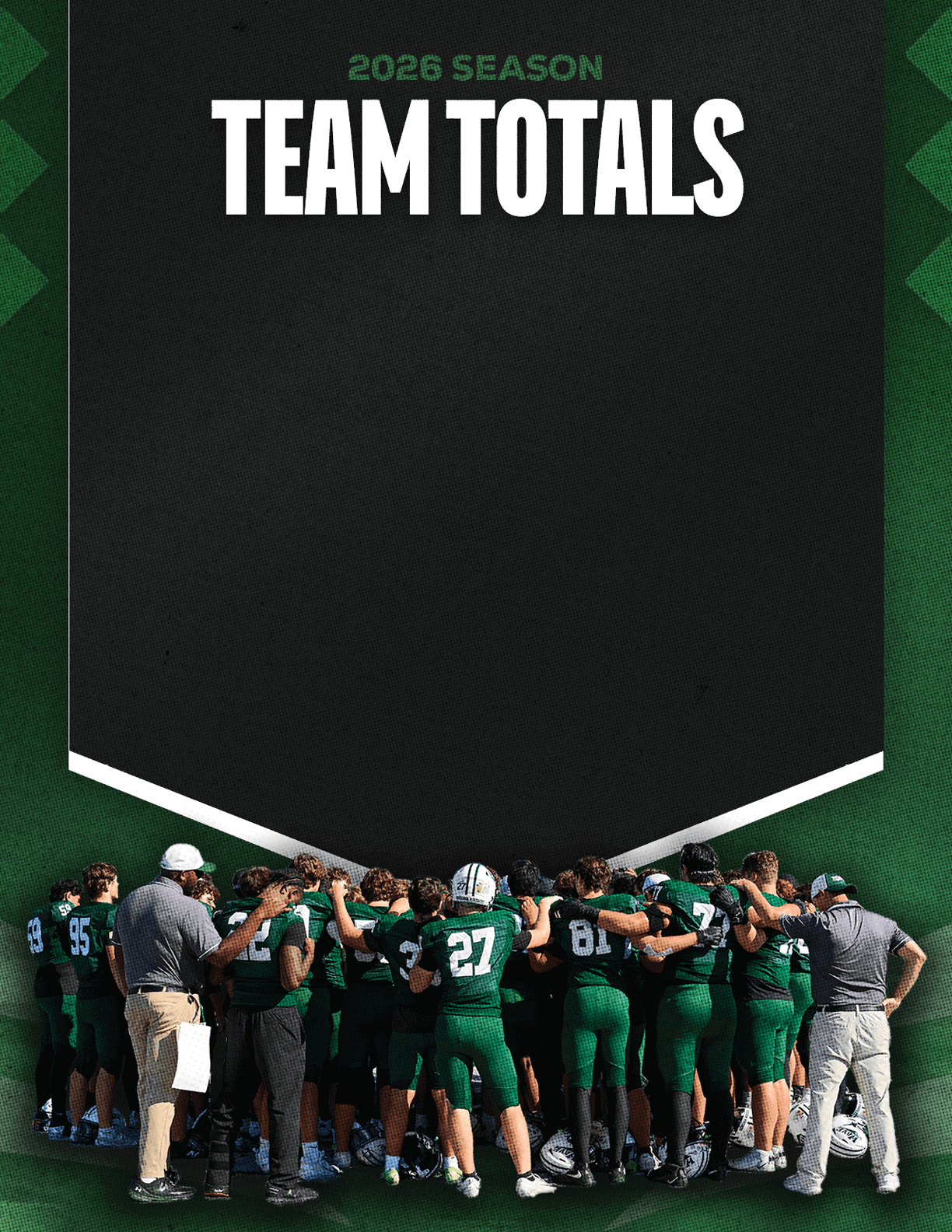 A group of football players standing on the field. Description generated by AI
