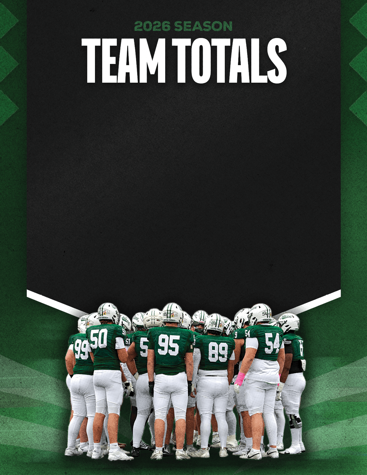 A group of football players standing on the field. Description generated by AI