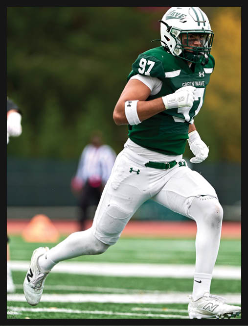 A football player in a white uniform is running with a football in his hand. AI generated content