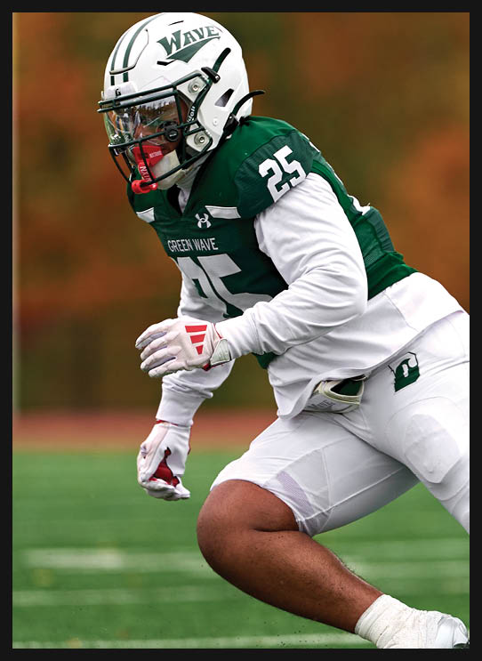 A football player wearing a helmet and white uniform is holding his helmet above his head. AI generated content