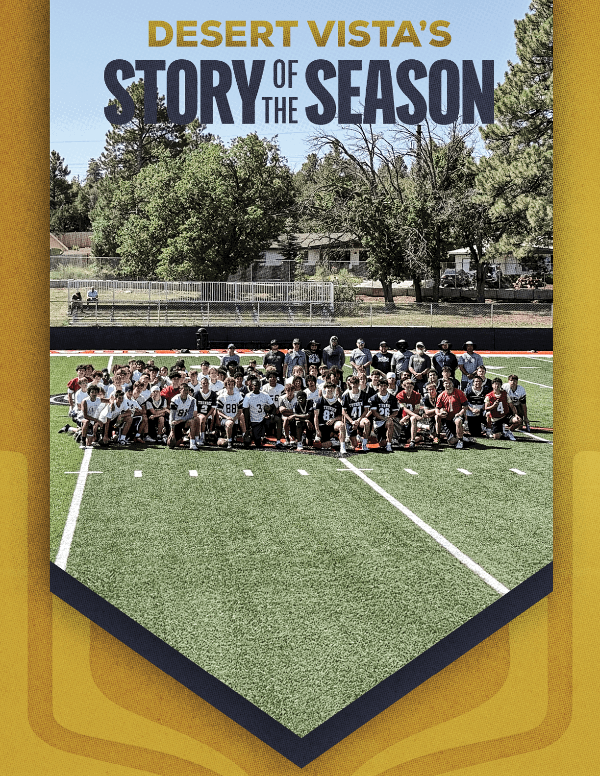 A group of people posing on a football field. AI generated content