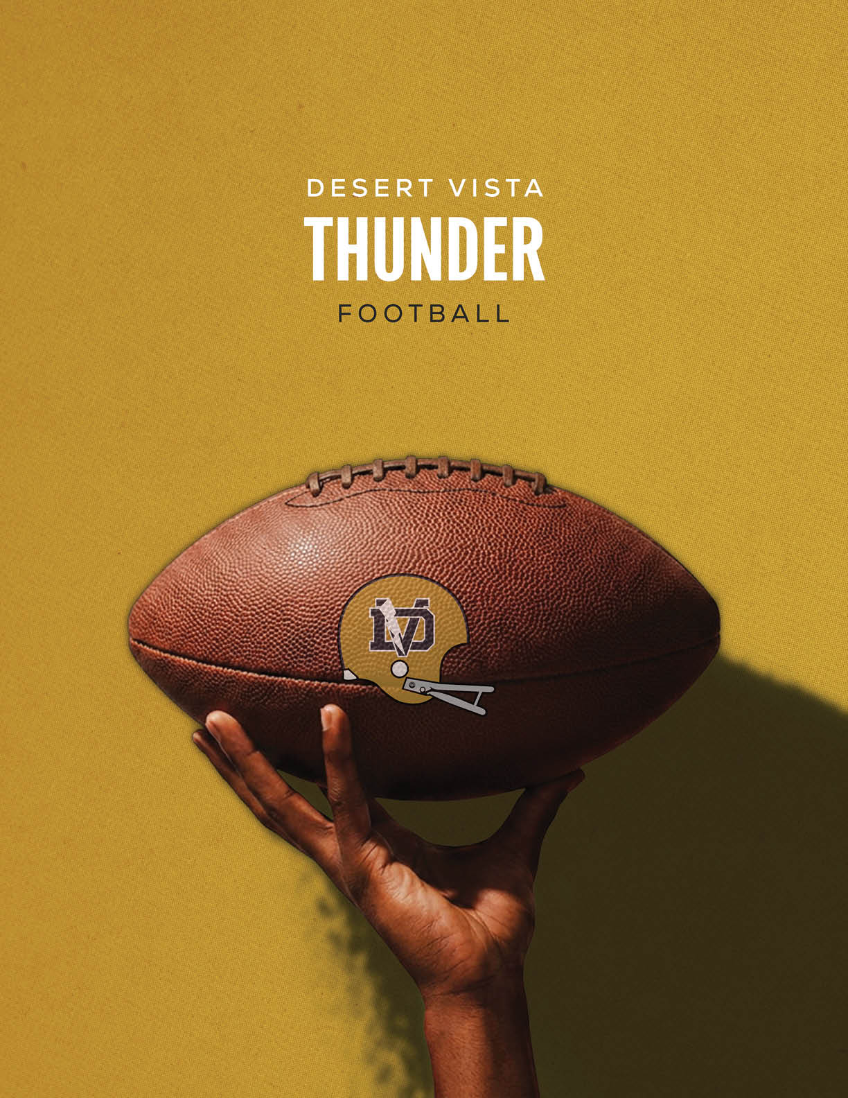 A football is held in a hand with a yellow background. AI generated content