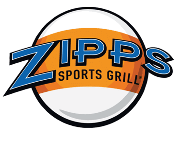 A logo for a sports grill with a white and orange circle. AI generated content