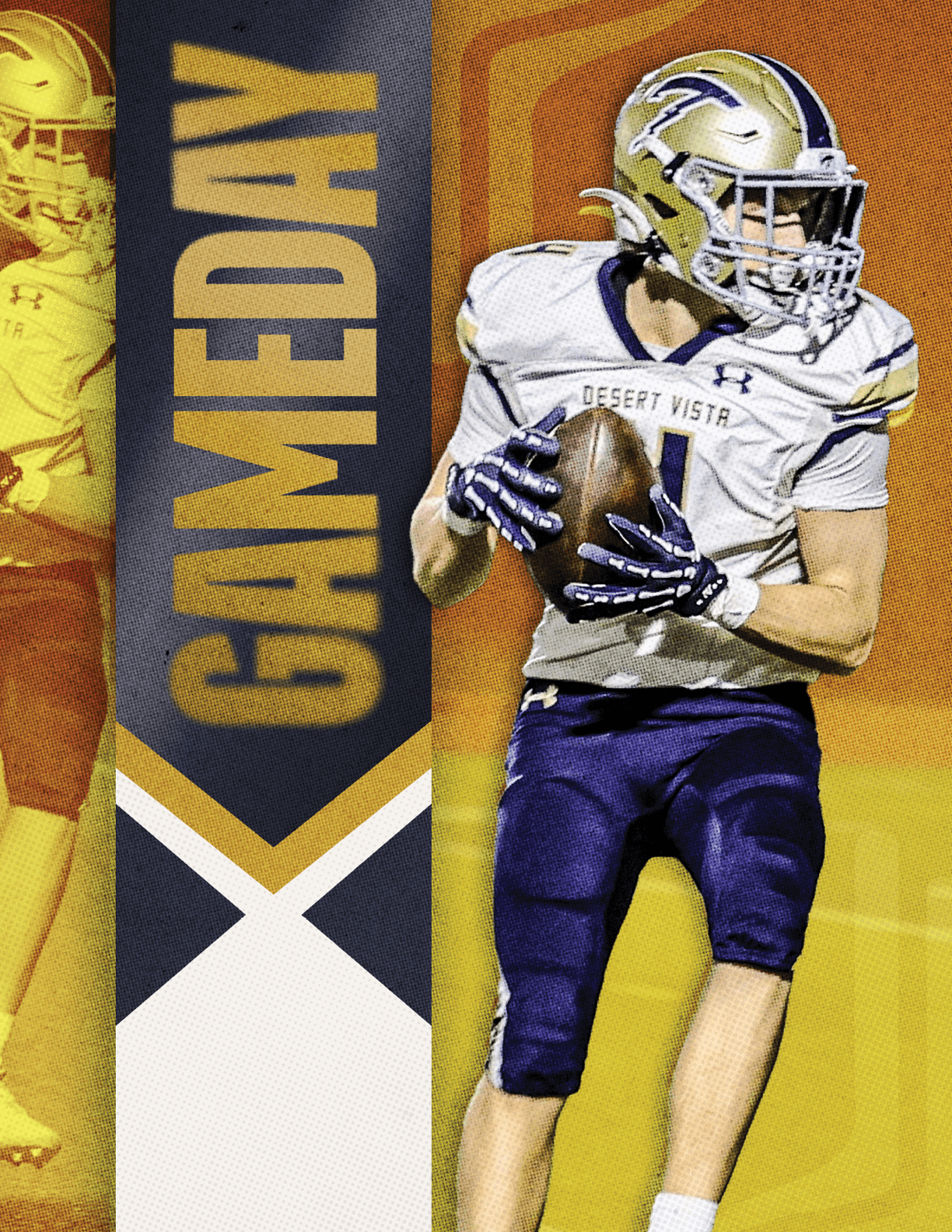 A football player wearing a white jersey with the number 14 on it. AI generated content