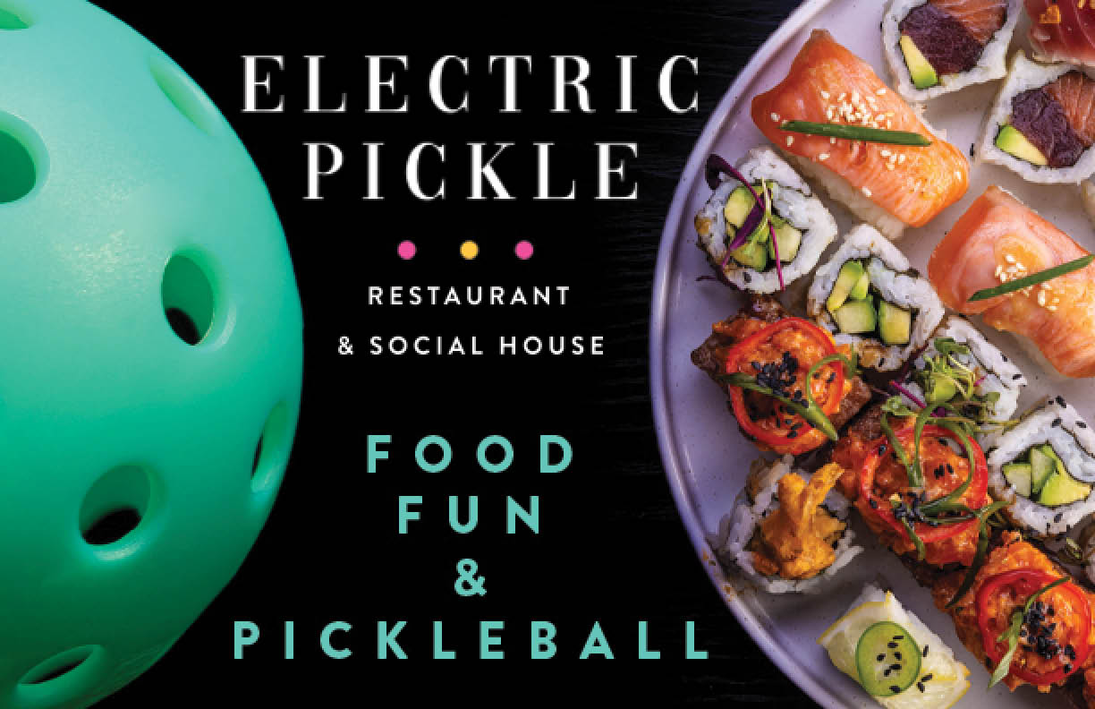 A green ball is on a plate with sushi and other food items. AI generated content