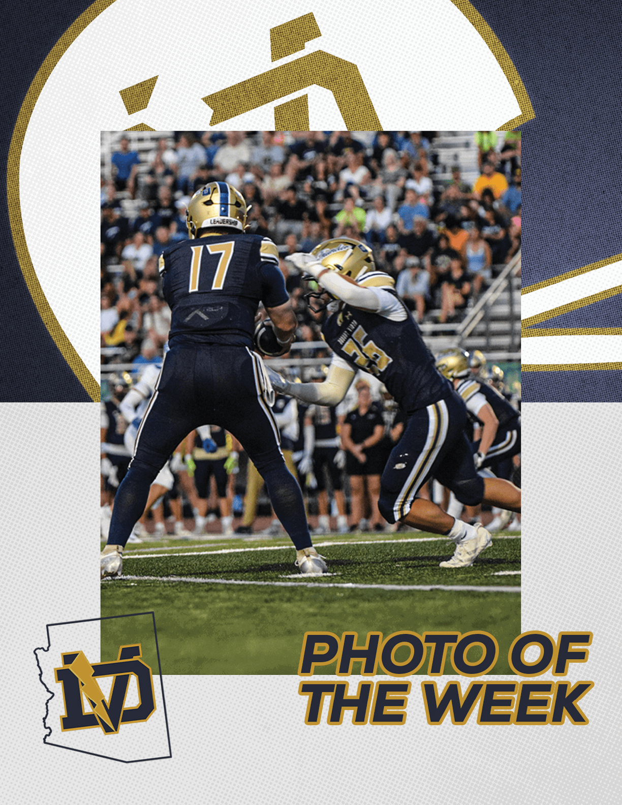 Two football players from the University of Notre Dame are fighting for a ball during a game. AI generated content