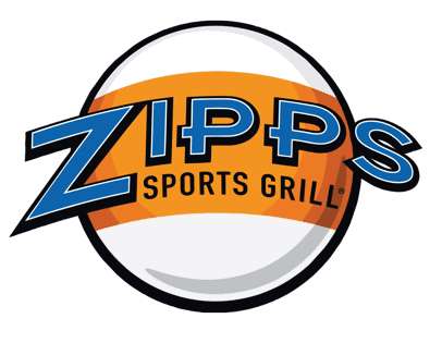 A logo for a sports grill with a white and orange circle. AI generated content