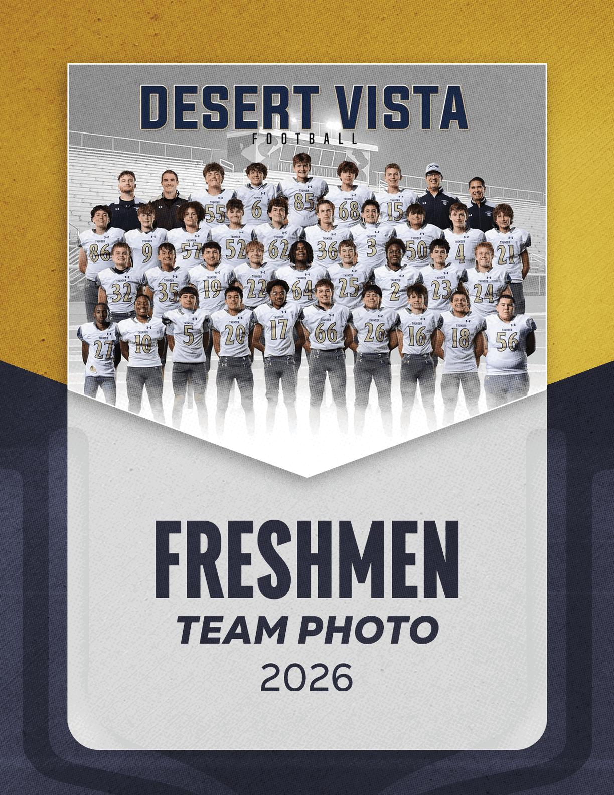 A group of young men in football uniforms posing for a team photo. AI generated content