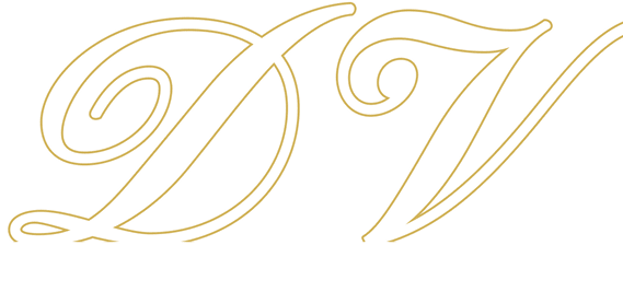 Elegant gold script letters “D" and "V" on a white background. Description generated by AI