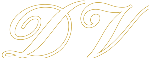 Elegant gold script letters “D" and "V" on a white background. Description generated by AI