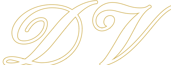 Elegant gold script letters “D" and "V" on a white background. Description generated by AI