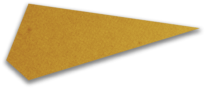 A brown paper airplane with a white stripe near the top left corner is shown against a white background. Description generated by AI