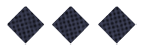 Three golden-brown waffle squares arranged in a horizontal row on a white background. Description generated by AI
