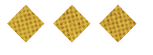 Three golden-brown waffle squares arranged in a horizontal row on a white background. Description generated by AI