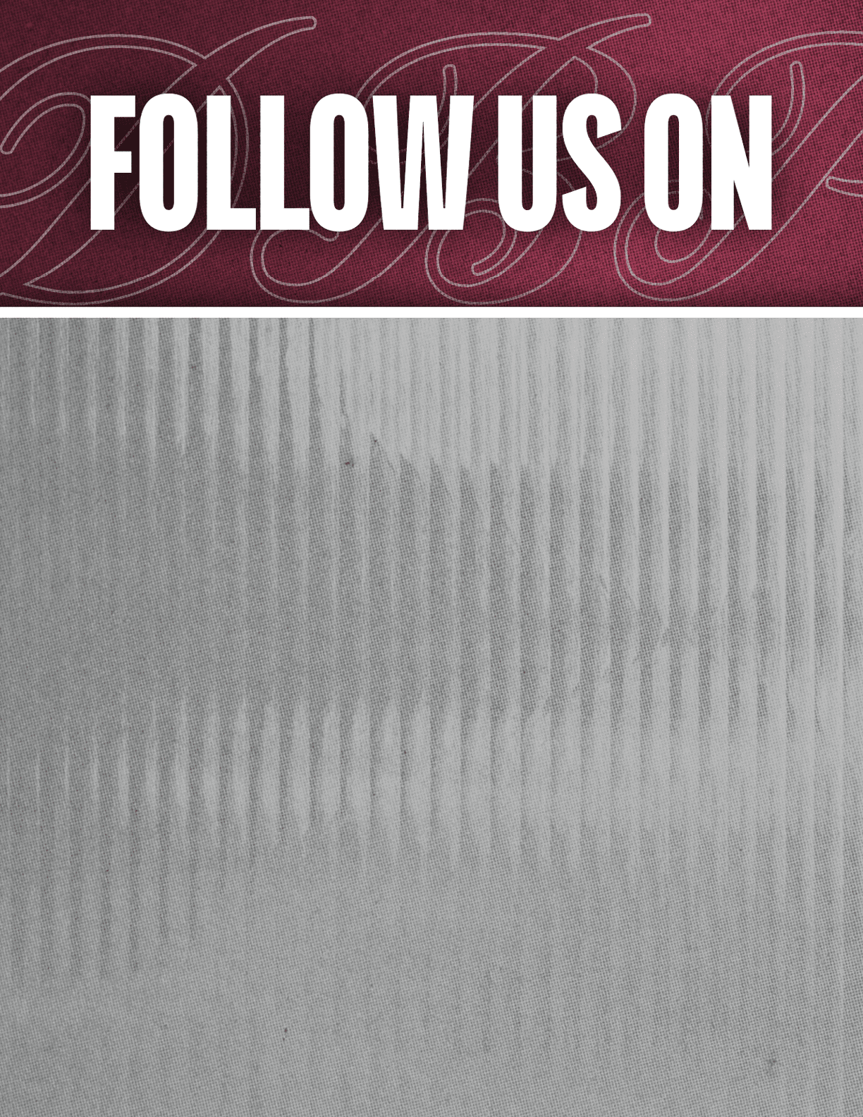 A gray and white poster with the words “Follow Us On" written in white. Description generated by AI