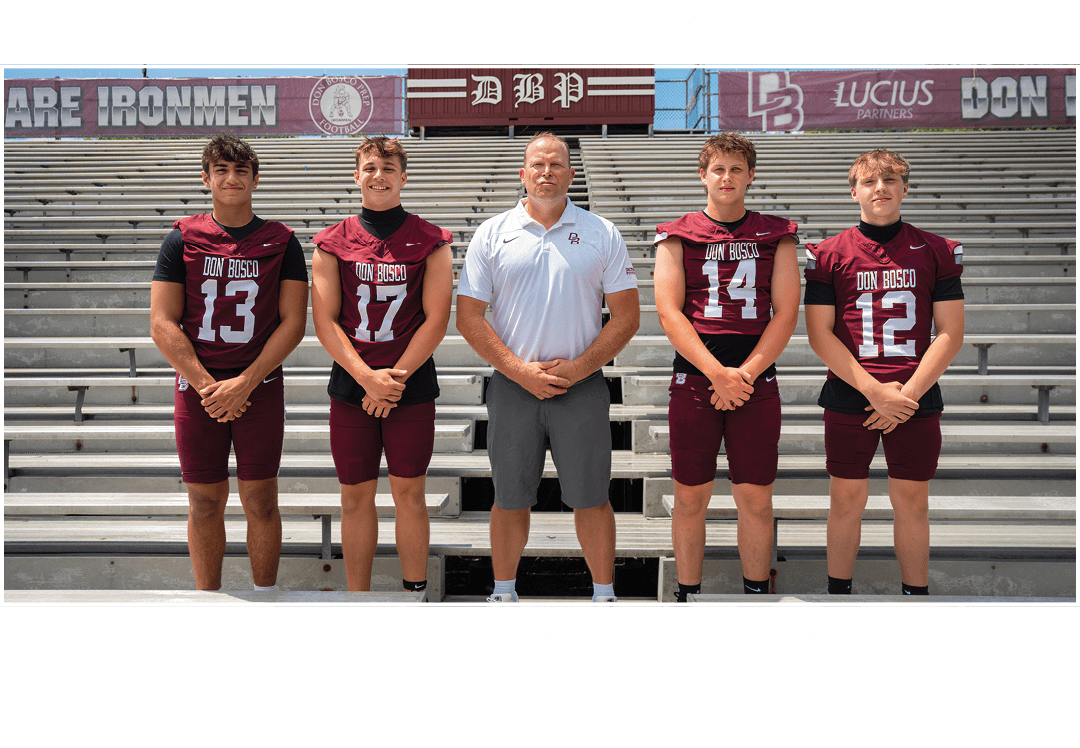 Left to right: Pierro, Schoen, Coach Sabella, Haines, Actisdano,QUARTERBACK