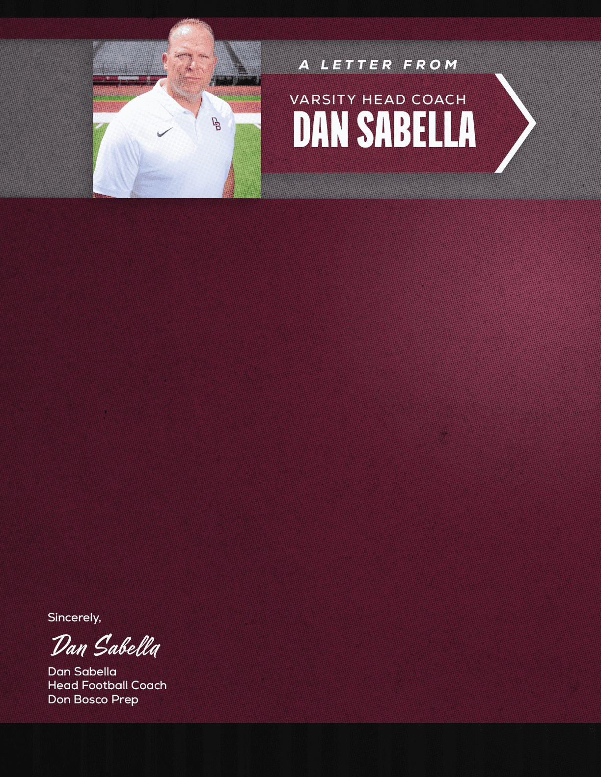 A letter from a football coach. Description generated by AI