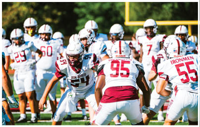 A football player wearing a blue and red jersey. Description generated by AI