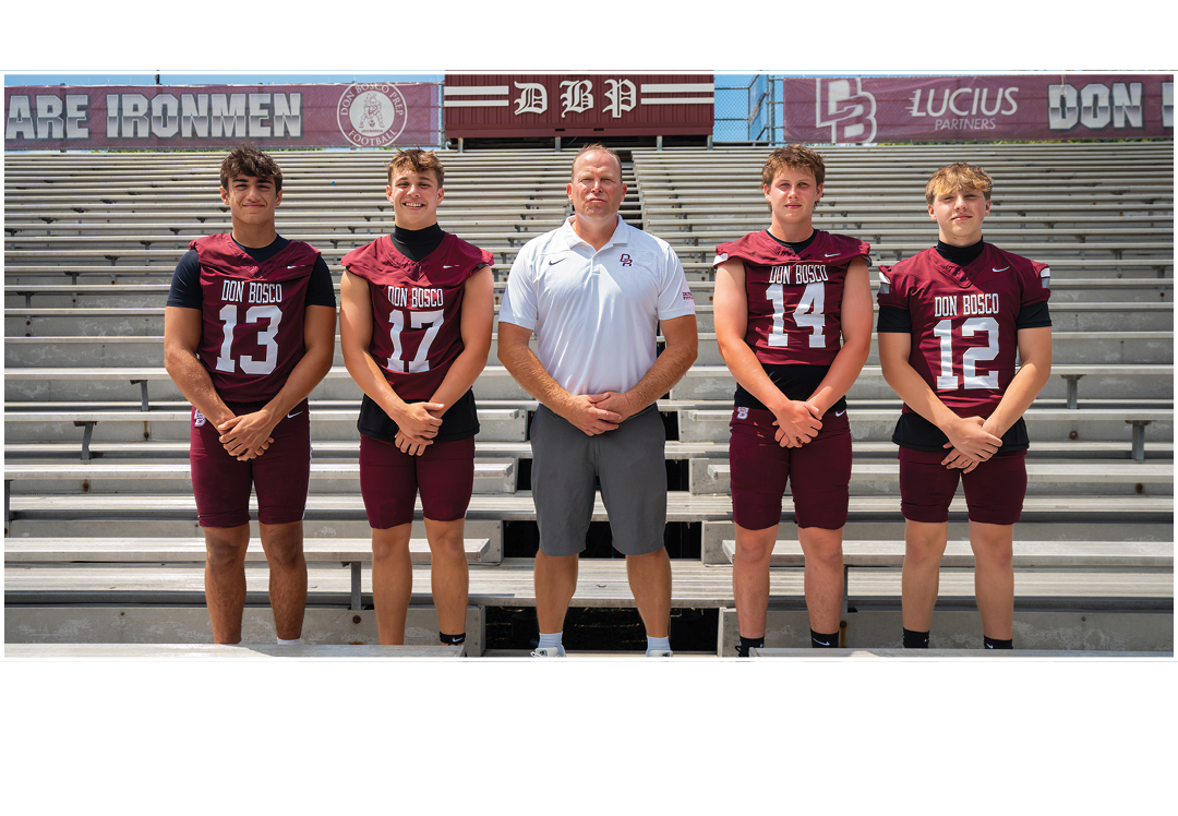 Left to right: Pierro, Schoen, Coach Sabella, Haines, Actisdano,QUARTERBACK