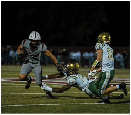 A football player running on the field. Description generated by AI